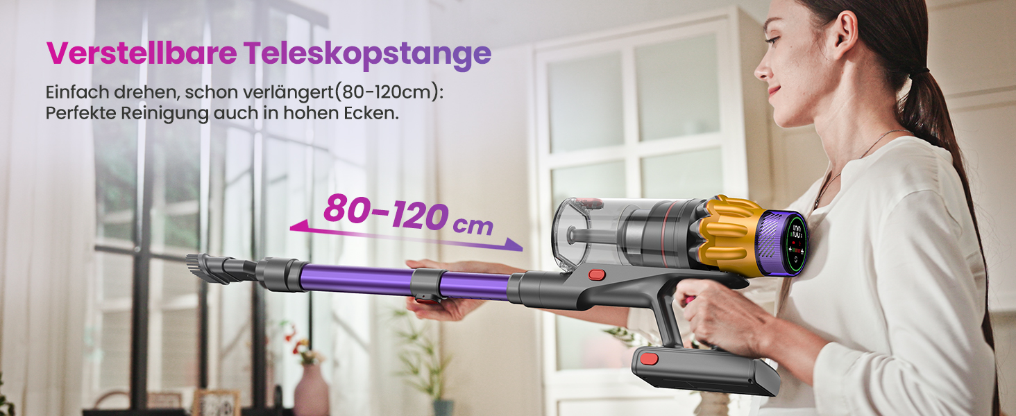 Бездротовий акумуляторний пилосос з 2 акумуляторами, 150 хв роботи, 55000 Па, 600 Вт, об'єм 2.0 л, з дисплеєм, антизаплутана щітка, самостійна парковка, настінна зарядка, 11-шарова фільтрація для шерсті тварин, килимів та твердих поверхонь