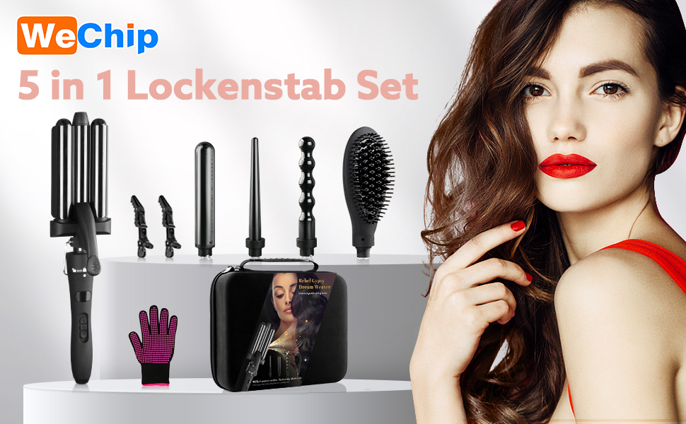 Набір для створення локонів 5 в 1 з насадками, кермаміка-турмалін, плойка-щітка, LED дисплей, для всіх типів волосся