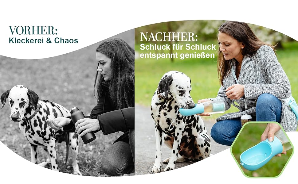 Поїлка для собак на прогулянці 300 мл - 3-в-1 (поїлка та миска) | Без витоку, BPA-free, з функцією повторного наповнення | Вода для маленьких та середніх собак сірого кольору 300 мл