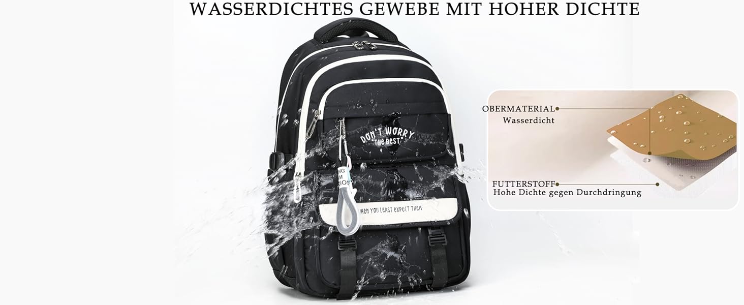 Шкільний рюкзак для підлітків дівчаток та хлопців, рюкзак у школу з багатьма кишенями, водонепроникний шкільний ранець великого розміру з відділенням для ноутбука 15,6' чорного кольору
