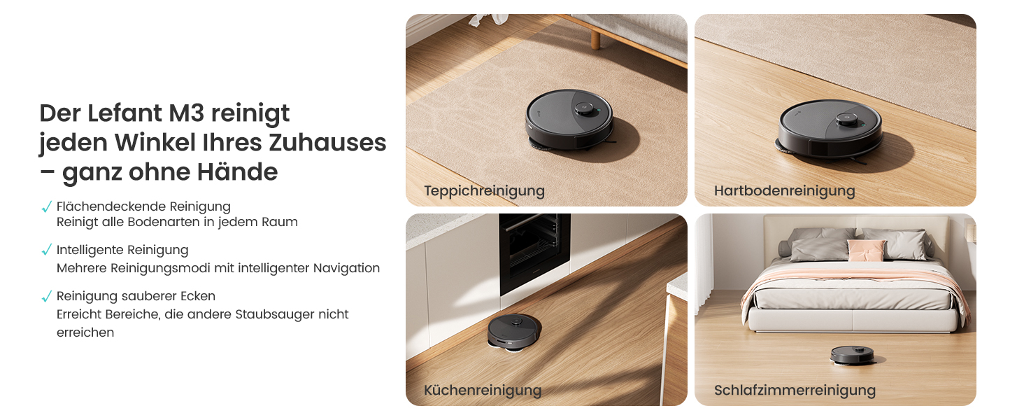 Робот-пилосос LEFANT M210P: потужність 2200Pa, Wi-Fi, Bluetooth, керування через додаток, 6 режимів, автоматична зарядка, для твердих підлог та шерсті тварин