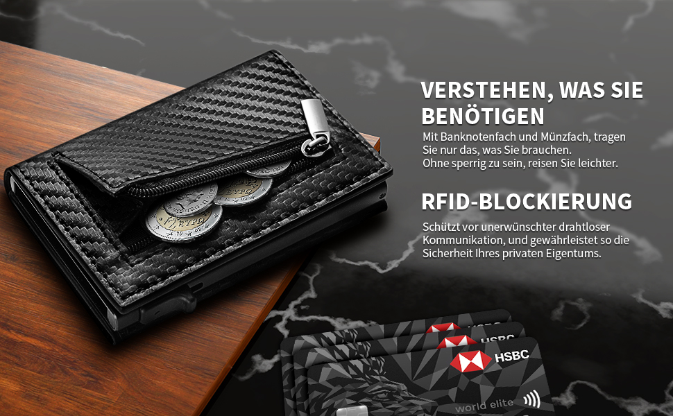 Чоловічий гаманець TEEHON з RFID захистом, з екошкіри, на 5 карт, з відділенням для грошей та відділенням для монет, чорний (Мінімалістичний)