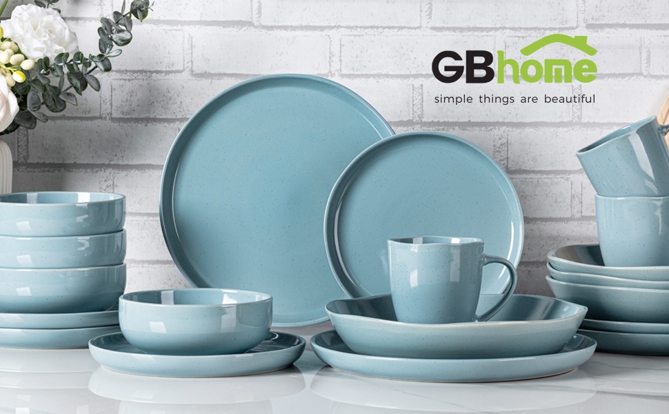 Набір посуду GBhome Teller- und Schüssel-Set (12 предметів) – керамічний посуд для 4 осіб. Стійкий до подряпин та миття в посудомийній машині. Сучасний посуд для мікрохвильової печі та посудомийної машини. Колір: блакитний.