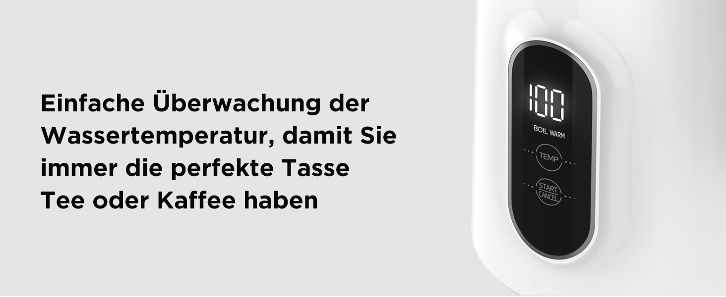 Midea 1.7L Electric Kettle - BPA Free, Fast Boil, LED Display, 360° Base, Dry Boil Protection