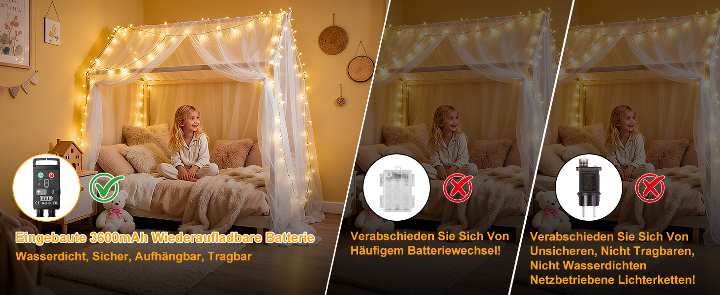 LED ліхтарна гірлянда на батарейках, 10 метрів, для вулиці, 8 режимів, IP44, вологостійка, з пультом дистанційного керування, таймером, для декору на Різдво, у сад, на вечірку (2x100LED)