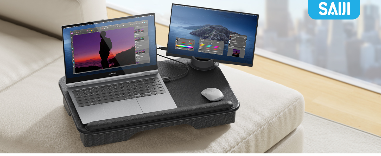 Підставка для ноутбука SAIJI з підставкою для телефону та ящиком, для роботи в ліжку/на дивані, до 17