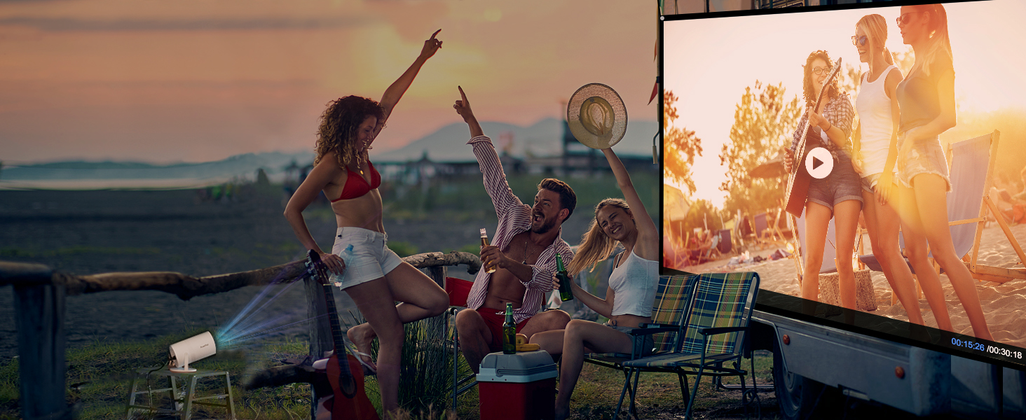 Міні-проектор Video-Beamer 4K/1080p Full HD з WiFi 6, BT5.2 та автоматичною корекцією трапецеїдальних спотворень. Сумісний з Android, Netflix, HDMI, USB, PS5. Ідеальний для домашнього кінотеатру.