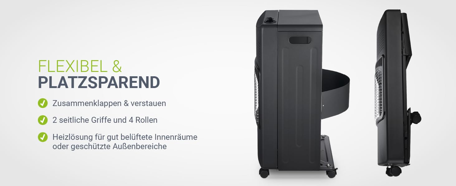 Газовий обігрівач Juskys® GS42US - 4200 Вт, чорний колір, з регулятором тиску та шлангом. Мобільний, ефективний та енергозберігаючий газовий нагрівач, газовий камін, газове обладнання