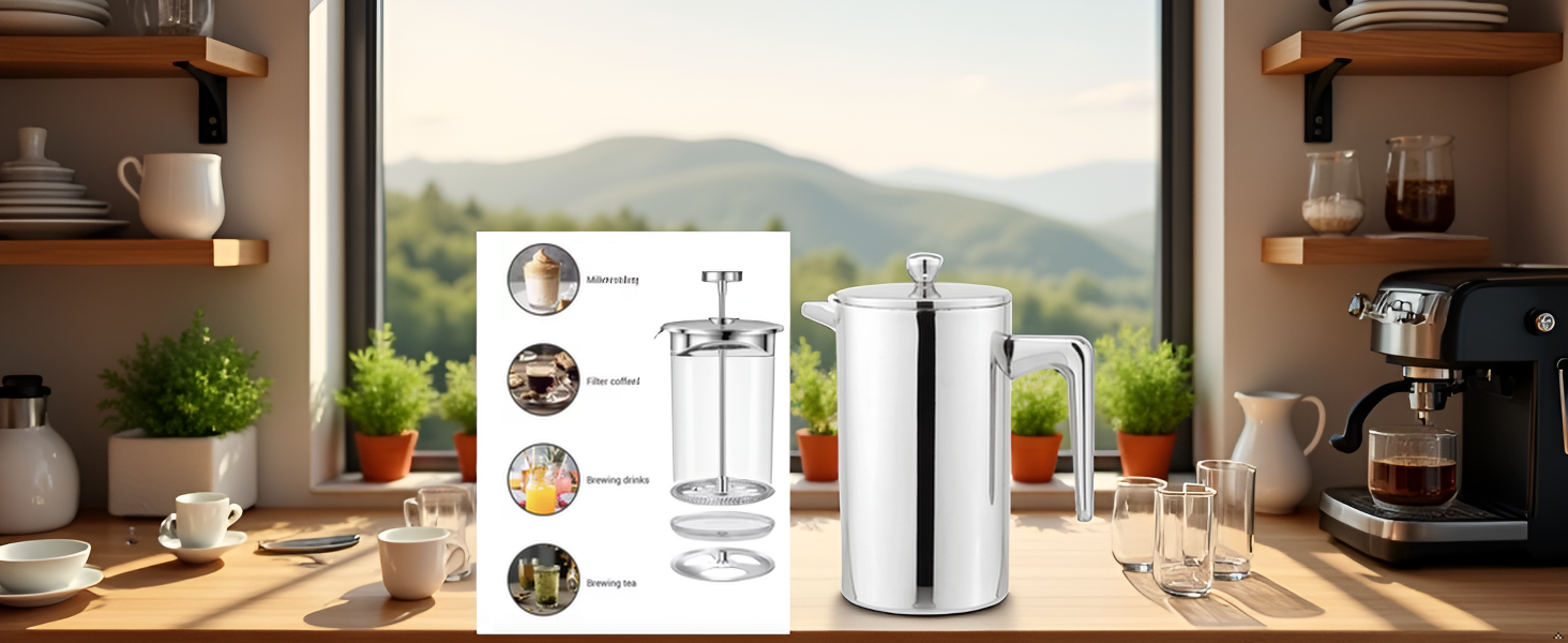 Френч-прес VIA CREMA зі скла та нержавіючої сталі, 800/1000 мл