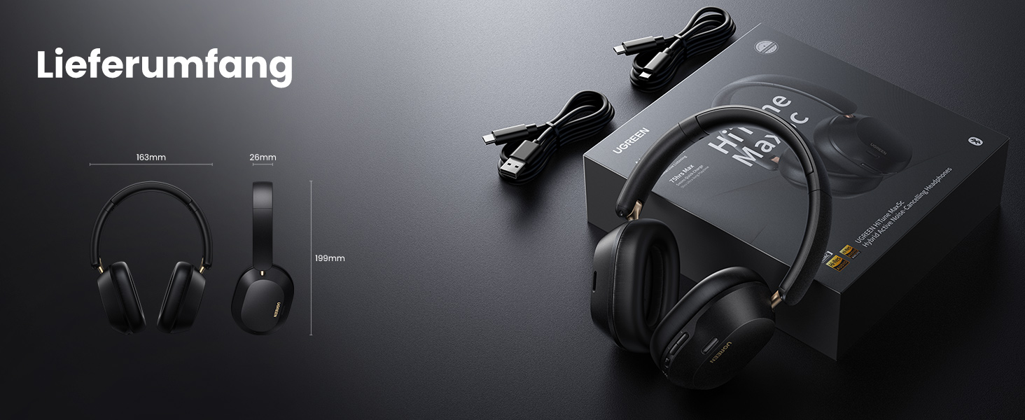 Навушники UGREEN HiTune Max5c Over-Ear з активним шумозаглушенням, Hi-Res Audio, LDAC, Bluetooth 5.4, Spatial Audio, 75 годин роботи, чорний