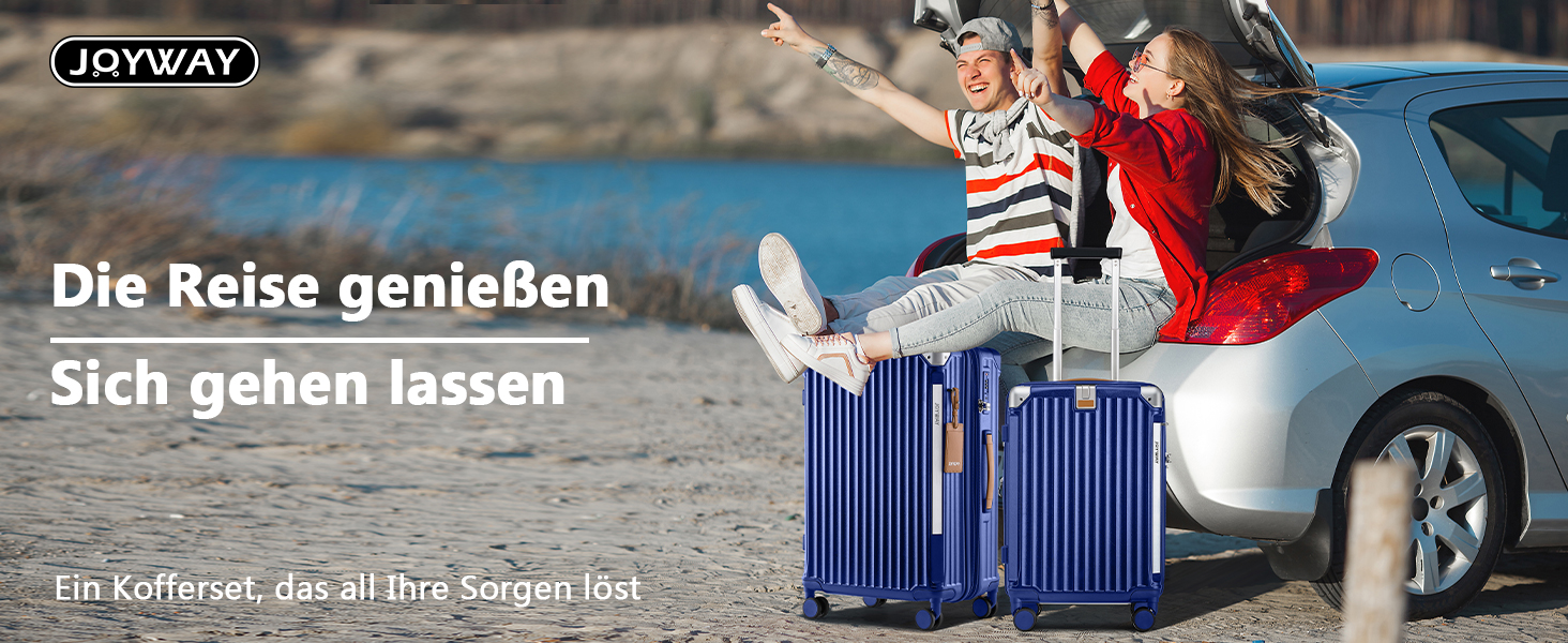 Чемодан Joyway ABS з жорсткою обшивкою, розширюваний, набір валіз з TSA замком та 4 колесами. Включає сумку та косметичку. Колір: зелений (блакитний). Набір валіз 3шт