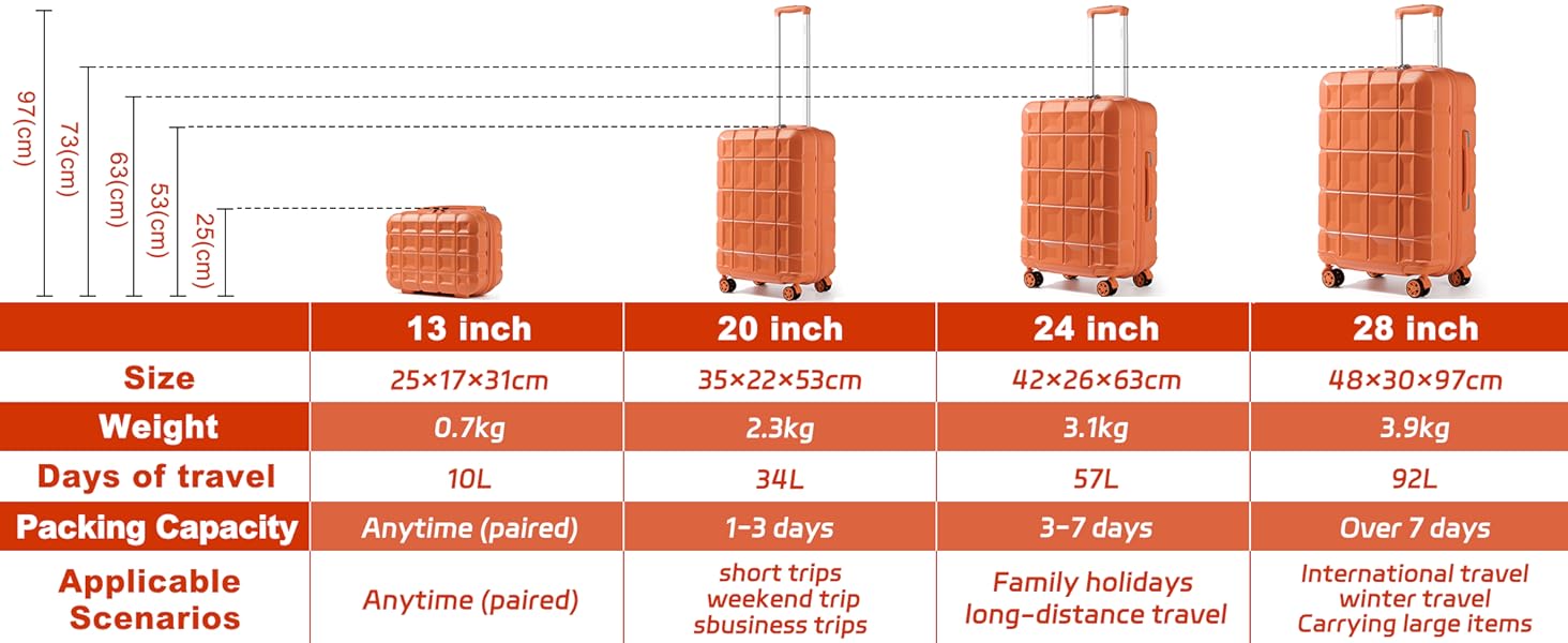 Валіза KONO середнього розміру на 4 колесах, 62x43x26 см, з TSA замком, ABS, помаранчевий