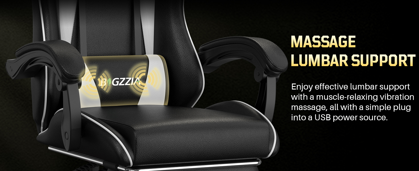 Ігрове крісло Bigzzia Ergonomic Gaming Stuhl з підніжкою та функцією масажу, біле