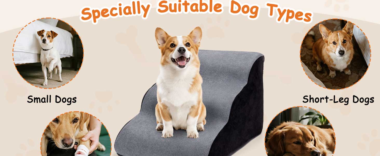 Сходинка для собак Nobleza – 3 сходинки, сіра, 35x56x40 см, для маленьких собак, з миючим покриттям та протиковзким дном