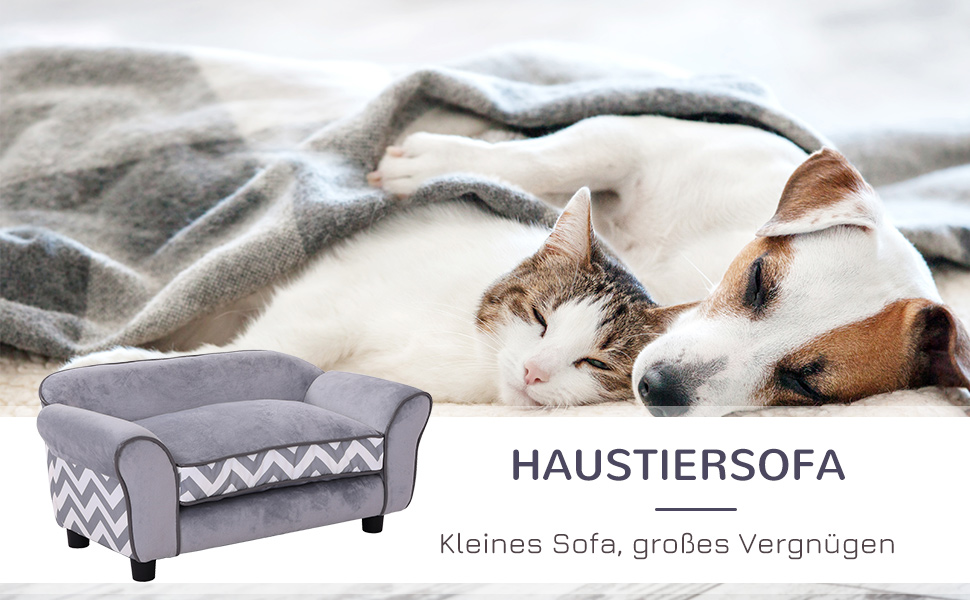 Диван для собак та котів PawHut, сірий, з подушкою, 73.5 x 41 x 33 см