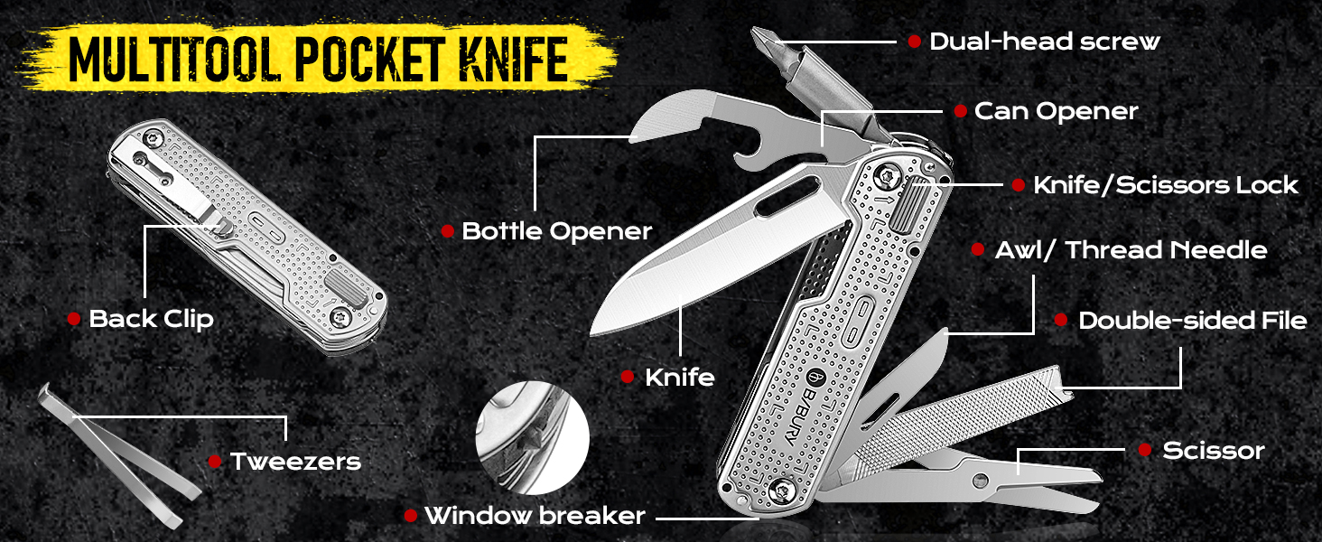 Мультитул BIBURY: тактичний ніж для виживання, EDC, подарунок для чоловіків, мультиінструмент для туризму та повсякденного використання