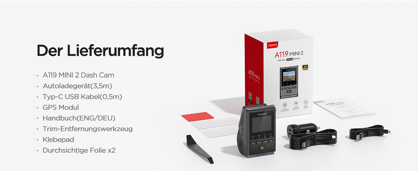 VIOFO A119 Mini 2: Автомобільний відеореєстратор з GPS, 2.7K, Wi-Fi, HDR, нічне бачення STARVIS, голосове керування, 24h паркувальний режим