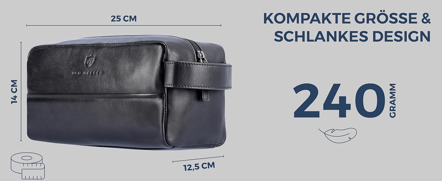 Чоловіча/Жіноча дорожня косметичка VON HEESEN з натуральної шкіри - велика, чорна, з одним відділенням