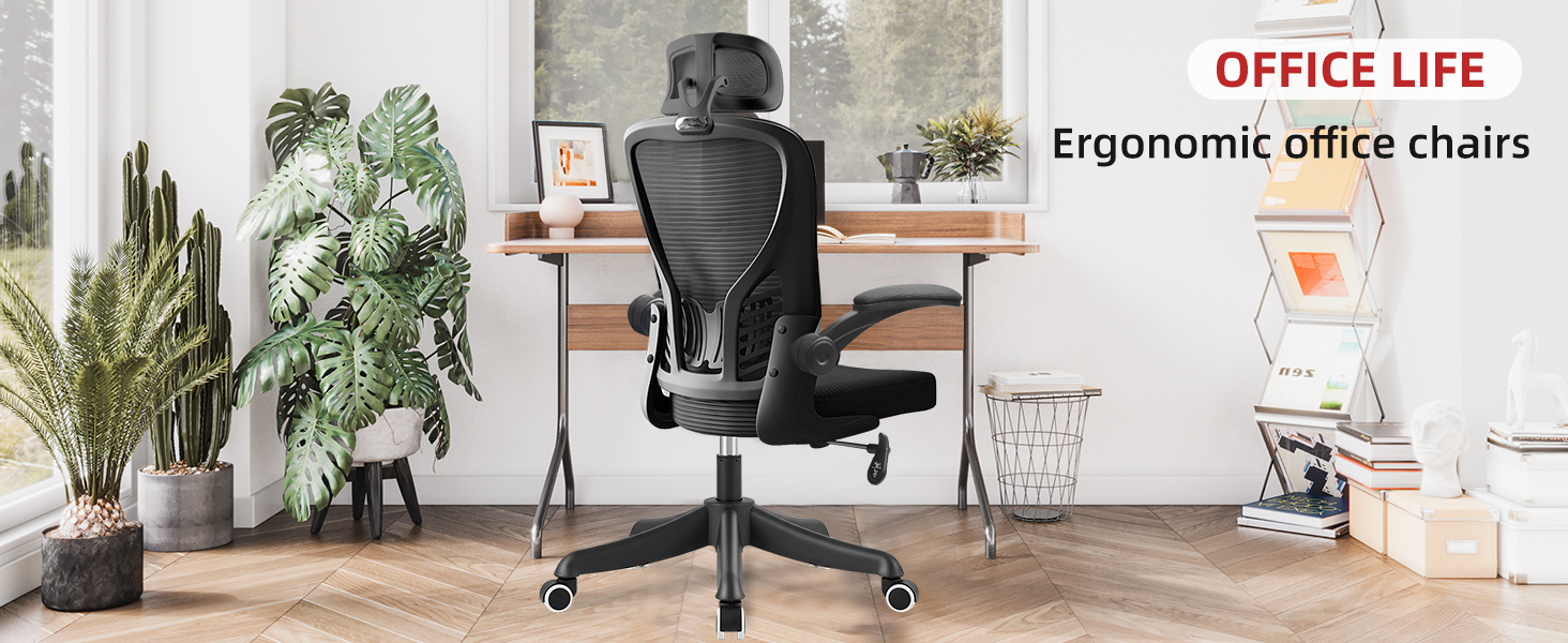 Ергономічне крісло для офісу та геймінгу з регульованою підголівником та підлокітниками, підтримкою попереку, дихаючою спинкою, регулюванням висоти та роликами. Чорний колір.