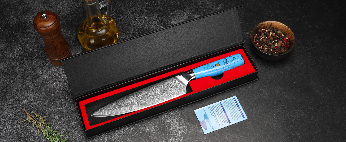 Ніж шеф-кухар Kiritsuke з дамаської сталі Home Safety, 18.8 см, VG-10, ергономічна ручка з натуральної смоли, подарункова коробка