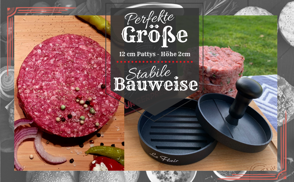 Пресс для бургерів Le Flair® з алюмінію: преміум-якість, з чохлом та 50 аркушами паперу для випікання. Ідеальний подарунок для гриля. Чорний колір.