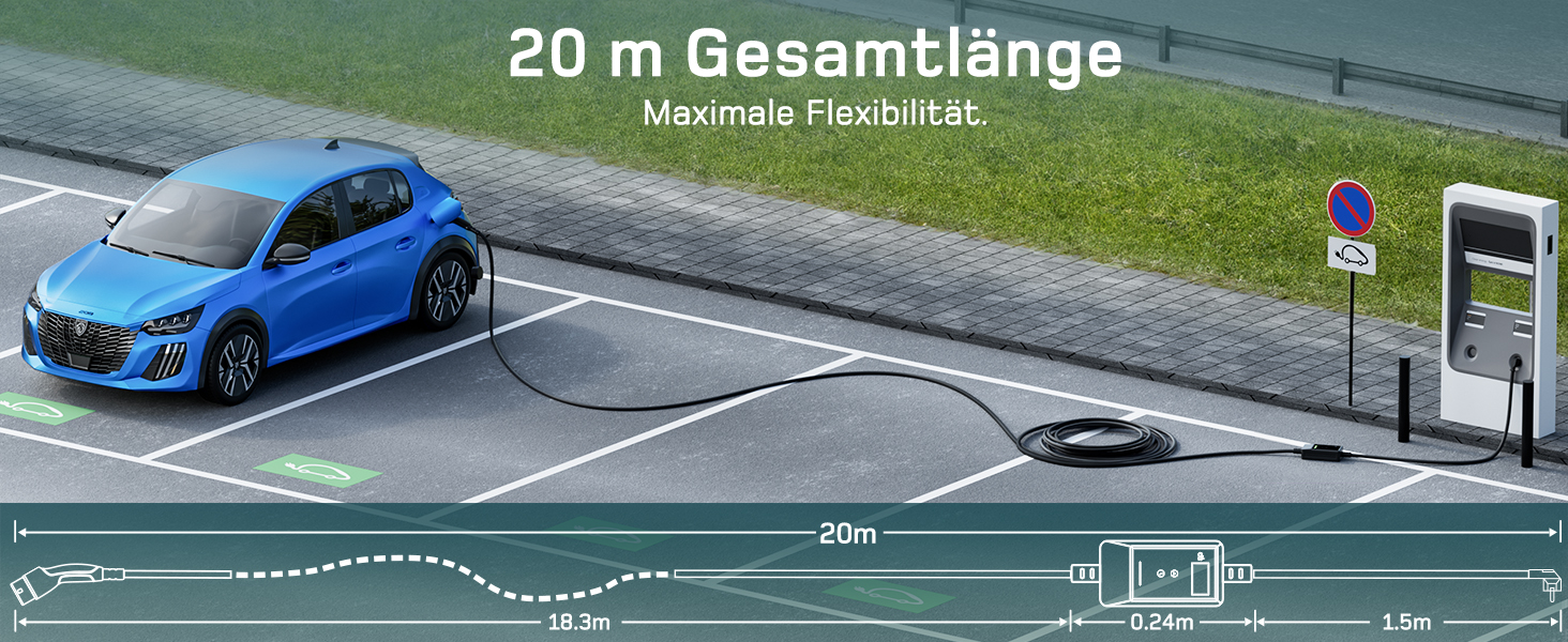 Кабель для зарядки електромобіля Type 2 Schuko з LCD дисплеєм, 3.7kW, 7м, 6-16A, 1-фазний, чорний