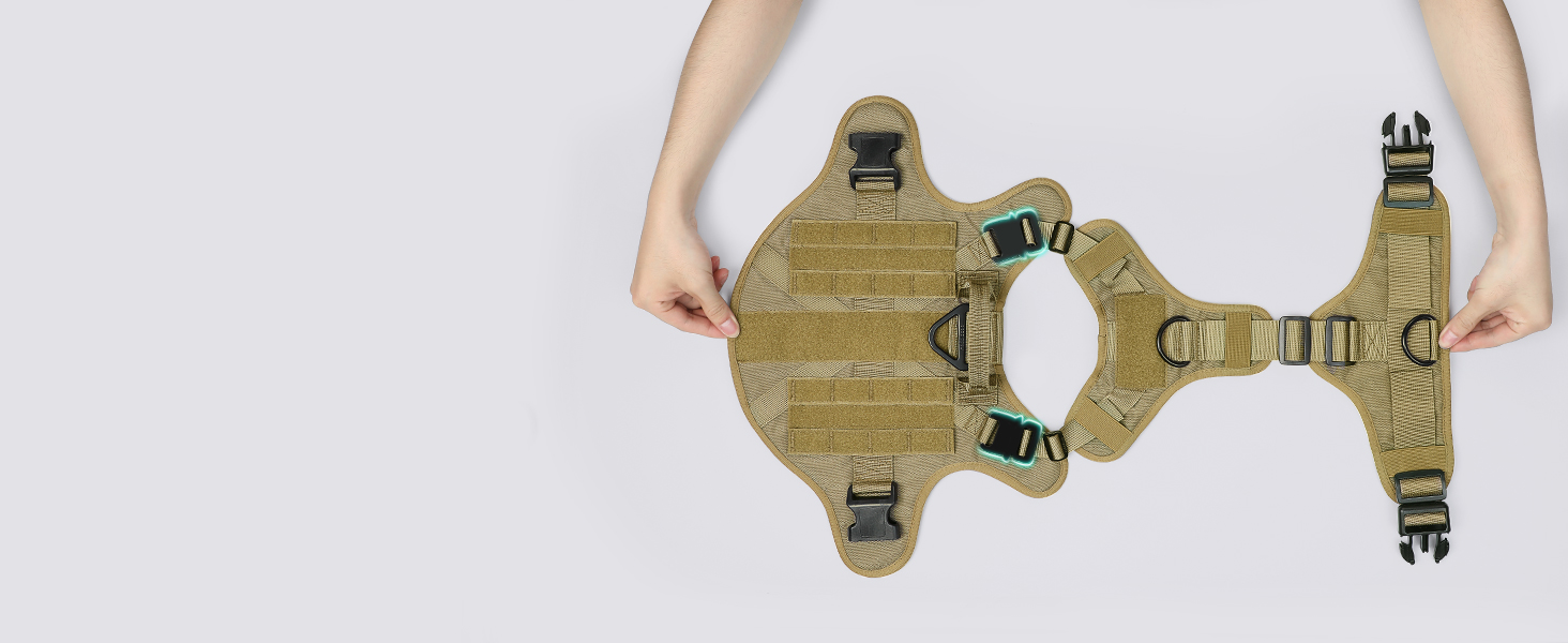 Шлейка для собак Rabbitgoo для великих собак без натягу, тактична нагрудна шлейка з MOLLE, металеві пряжки, дихаюча, військова, регульована, з підкладкою, L (1 шт., коричнева)