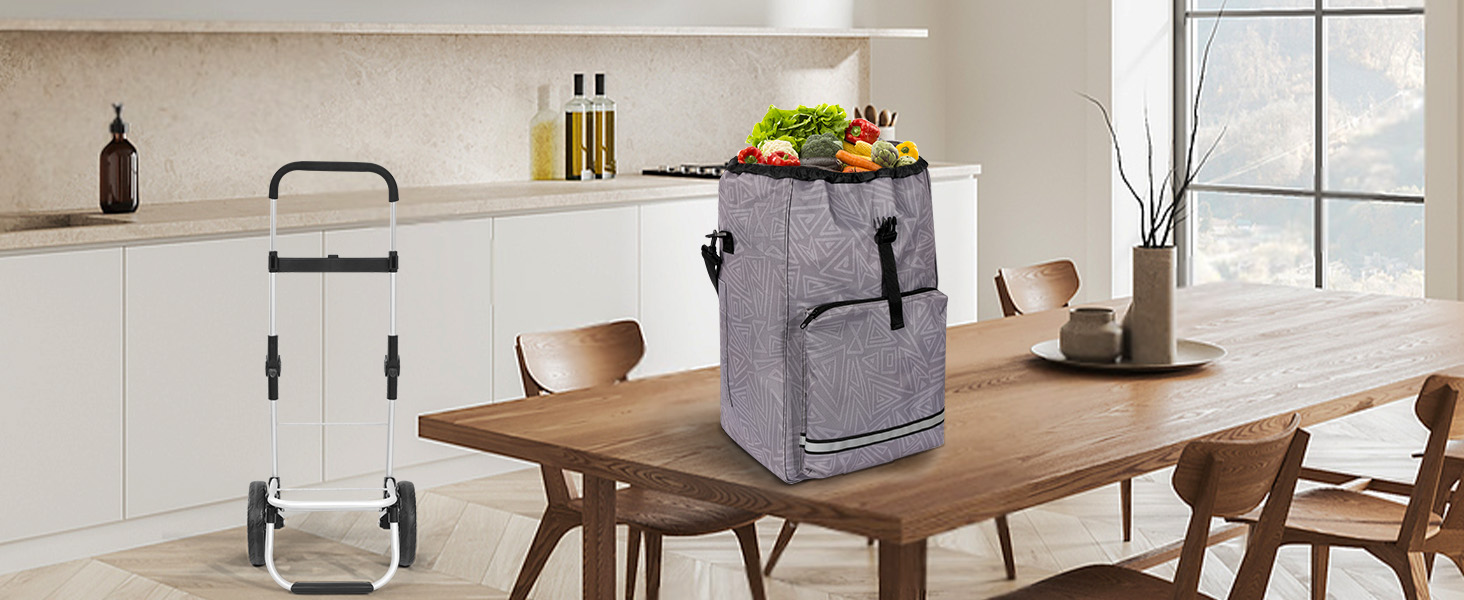 Складаний візок для покупок Homecall 50л з охолодженням, 3 в 1: візок, сумка, таскач, з принтом Geometrie, стандартні колеса