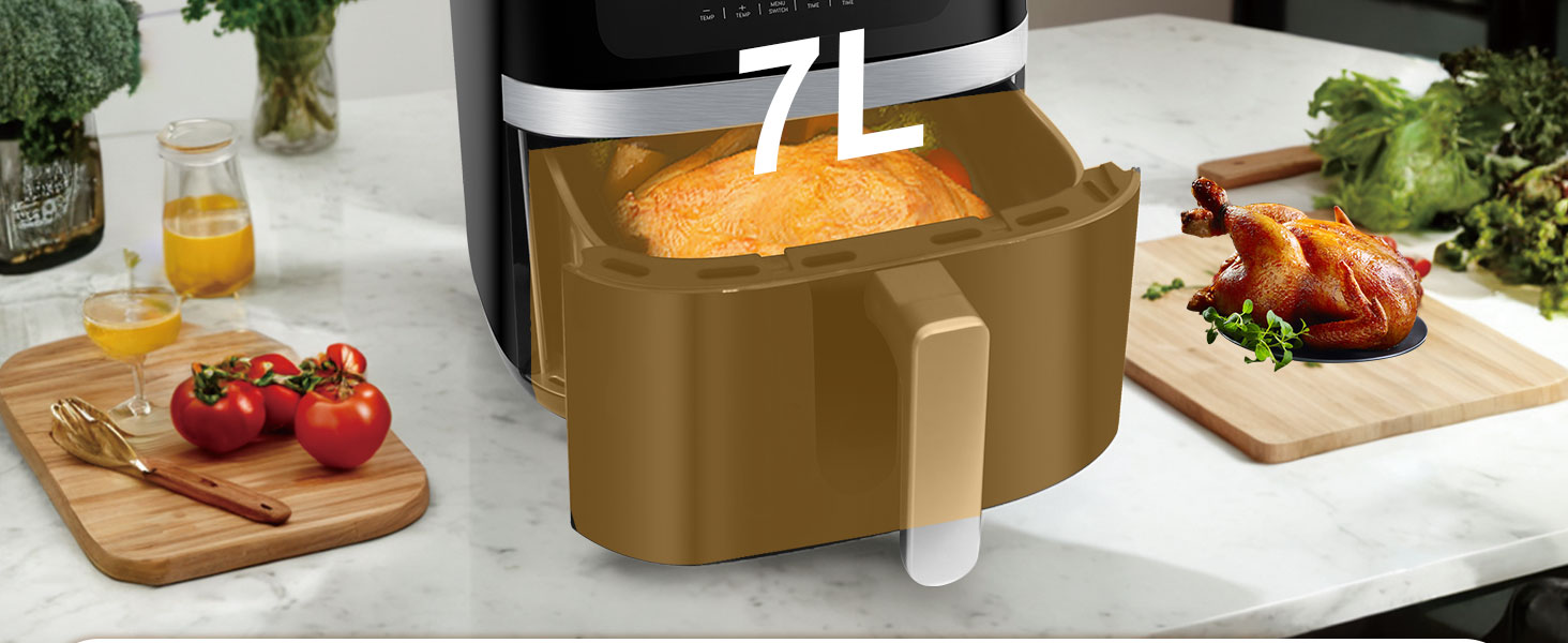 Фритюрниця без олії 7L XXL з сенсорним екраном, 12 програм, 1800W (Чорний/Сірий)