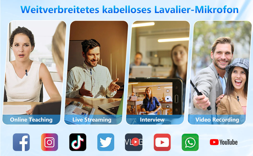 Бездротовий мікрофон Lavalier Mini для телефону/iPhone/Android/ПК/iPad, USB-C, 4-в-1, для відео, стрімінгу, YouTube, TikTok, блогу, подкасту, блакитний