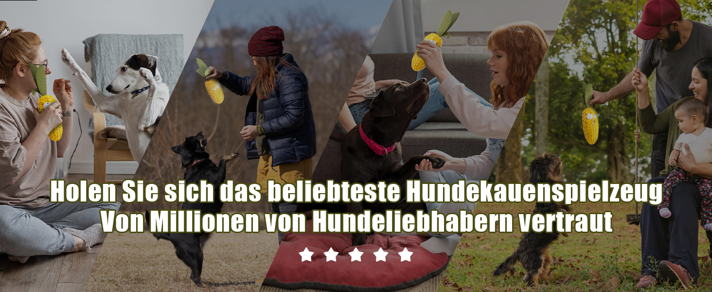 HETOO Dog Toy, indestructible, robust, squeaky, chew toy for aggressive chewers, large and medium dog breeds, dental care (Large, Corn Yellow)