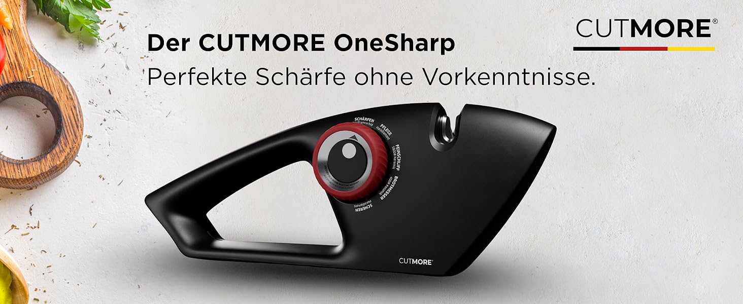 CUTMORE® Точилка для ножів Diamant - оригінальна 5-в-1 для ножів, ножиць та хлібних ножів - професійний кут прецизії, неслизька, проста у використанні, ефективна - відома у спільноті Hobbykoch OneSharp