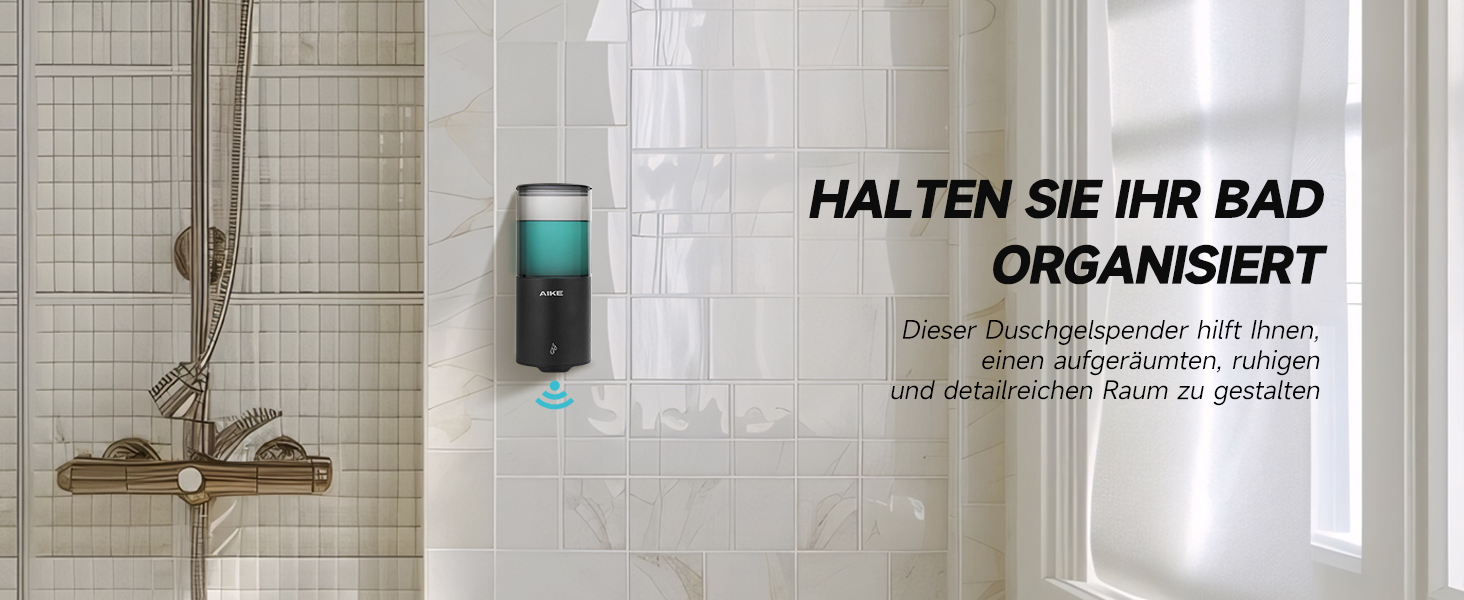 Автоматичний дозатор мила AIKE для рідкої мила, настінний, для кухні та ванної кімнати, IPX7, водонепроникний, 400 мл, з нержавіючої сталі, чорний матовий