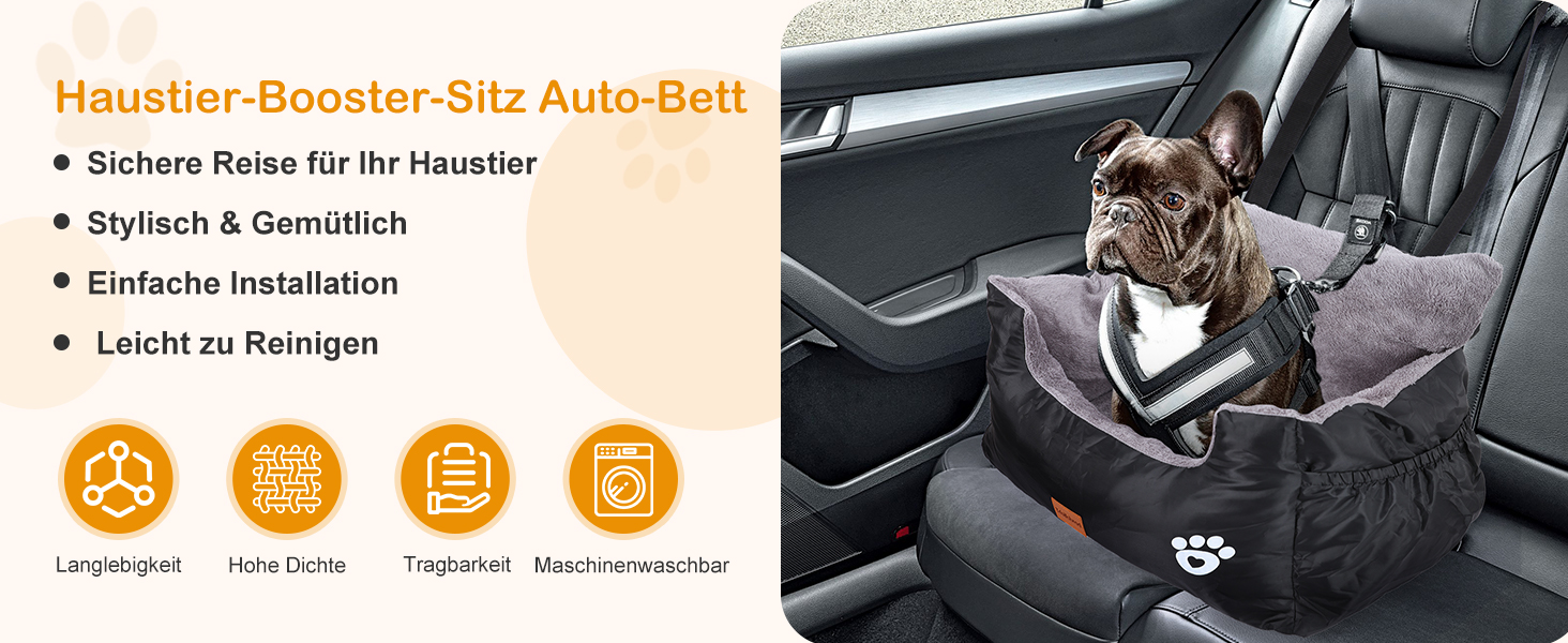 Pet Car Seat for 2 Small Dogs - Washable & Adjustable, 55x30x30cm