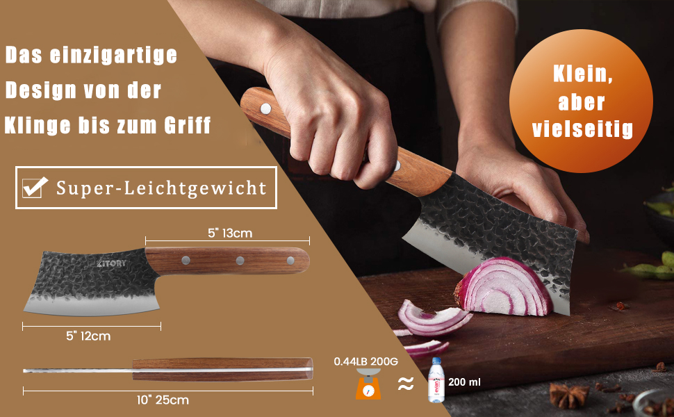 Ніж Kitory Mini Hackmesser 10см: багатофункціональний ніж для стейку, китайський кухонний ніж, маленький кухонний ніж з довгим руків'ям, 2024 подарунок (Hs14de)