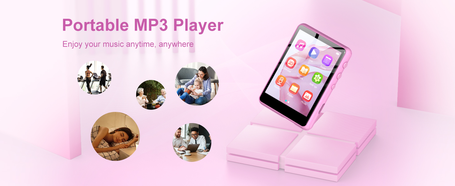 MP3 плеєр SWOFY 128GB Bluetooth 5.3, Рожевий - міні-плеєр з сенсорним екраном 2.4