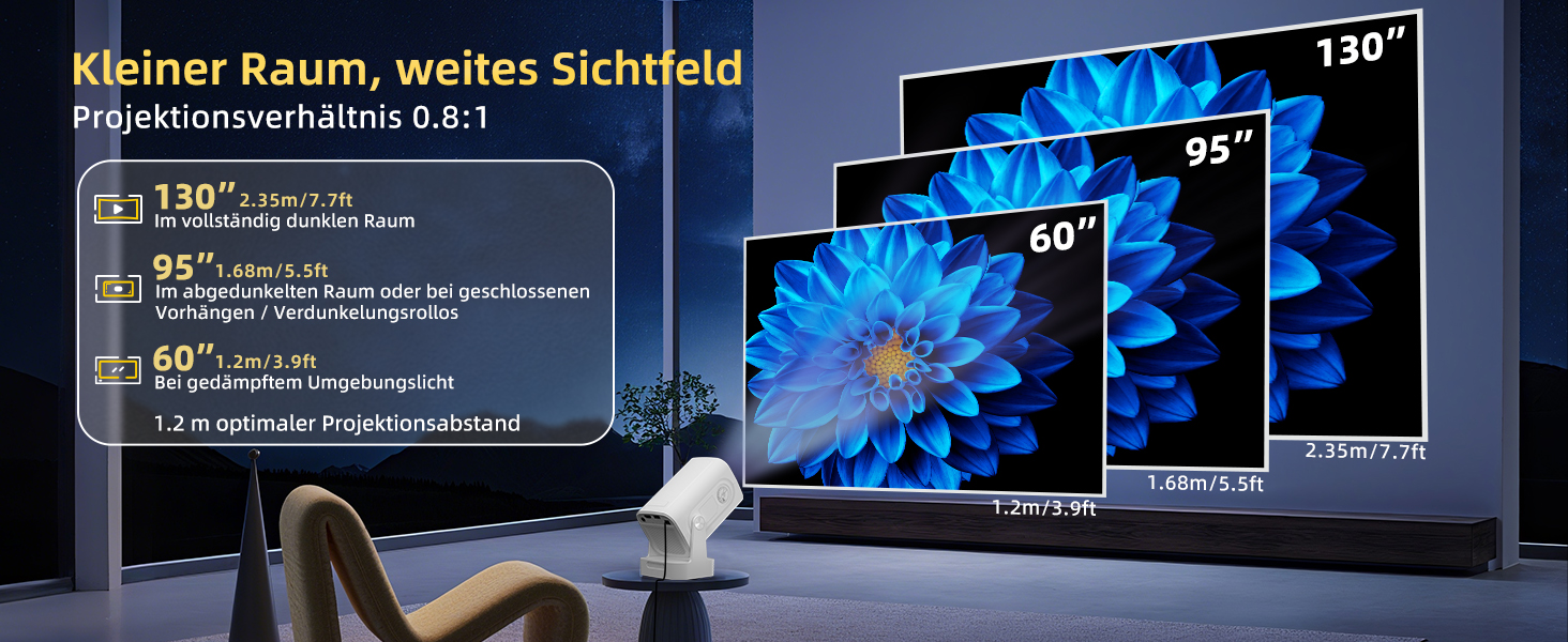 Beautiebeam Beamer: Міні проєктор Full HD 1080P/4K з автотрапецеїдною корекцією, Android 11, Bluetooth 5.0, WiFi 2.4/5G, 180° обертання для дому та на вулицю