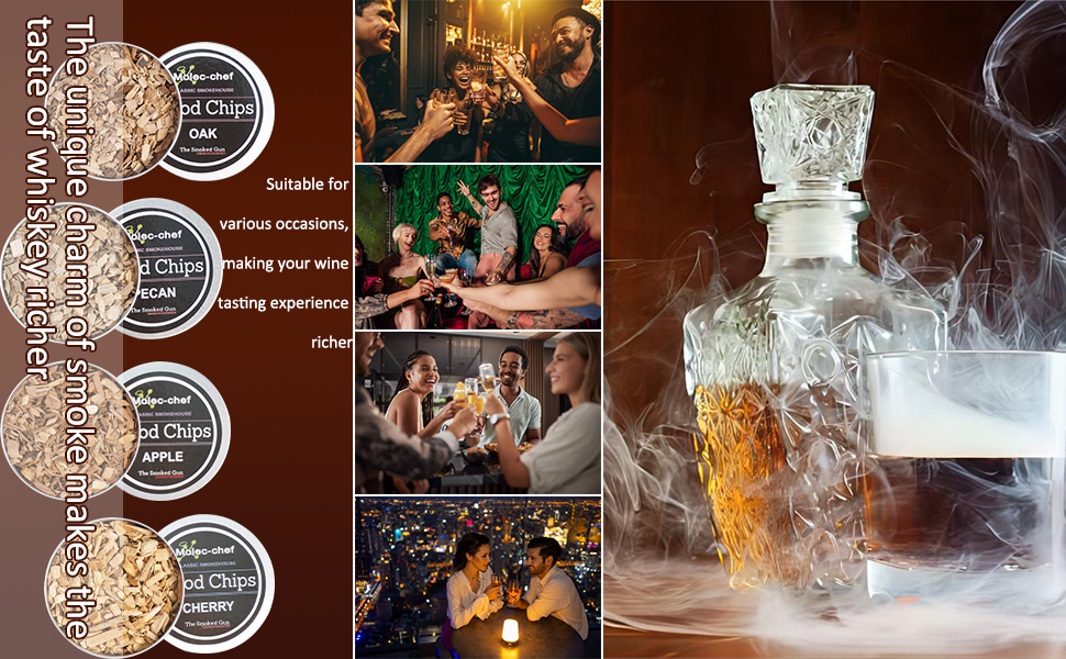 Набір для копчення коктейлів та віскі з 4 дерев'яними стружками, ретро-набір для створення димчастих напоїв, ідеальний подарунок для батька, чоловіка та любителів коктейлів