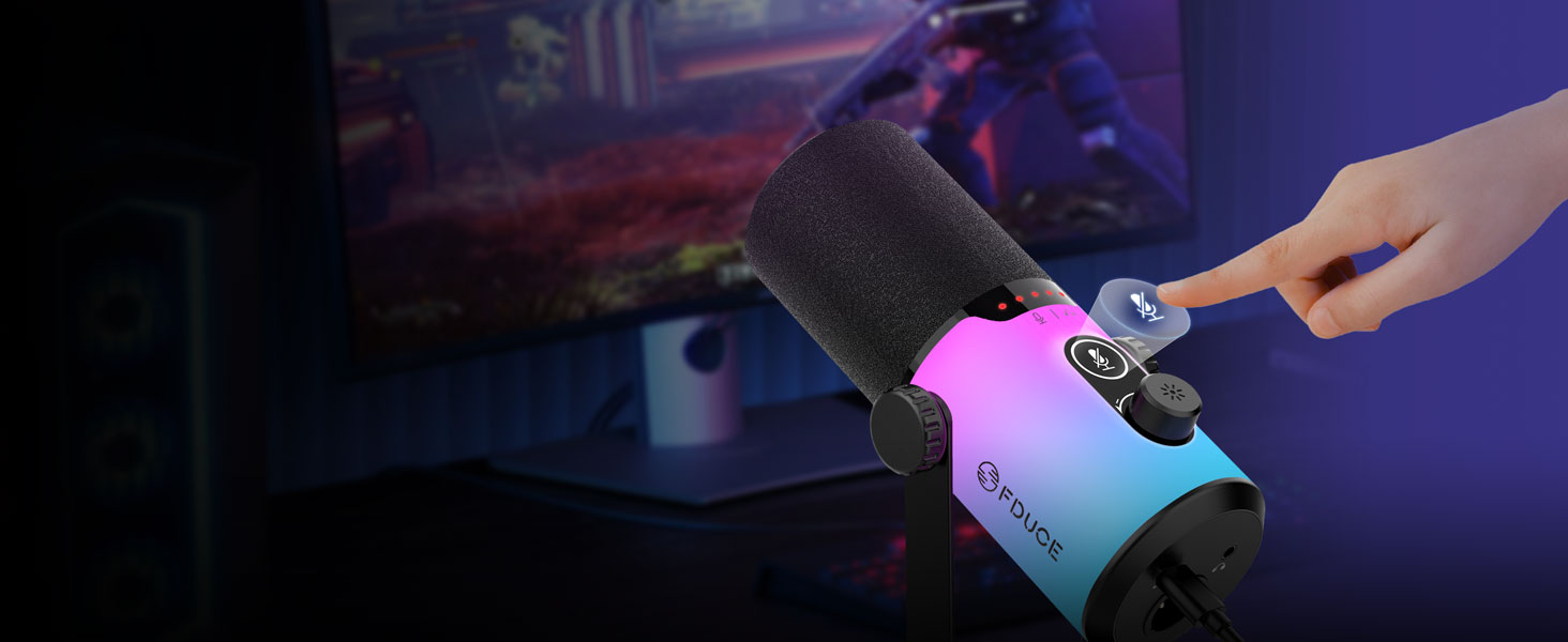 Ігровий мікрофон FDUCE з USB/XLR підключенням, RGB-підсвічуванням та регулятором посилення для стрімінгу, запису подкастів та співу
