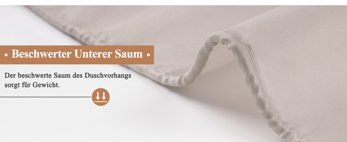 Штора для душу EurCross 180x200 см, текстильна, водонепроникна, бежева. З антигрибковим покриттям, машинне прання, з 12 кільцями