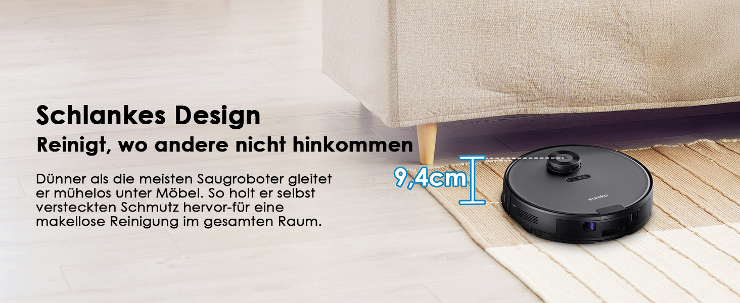 Робот-пилосос EUREKA E10s 2.Gen з вологою тканиною + станція самоочищення (4000Pa, автовизначення килима, підйом мопа, LiDAR-навігація, ідеально проти шерсті тварин, керування через додаток/голос) чорний