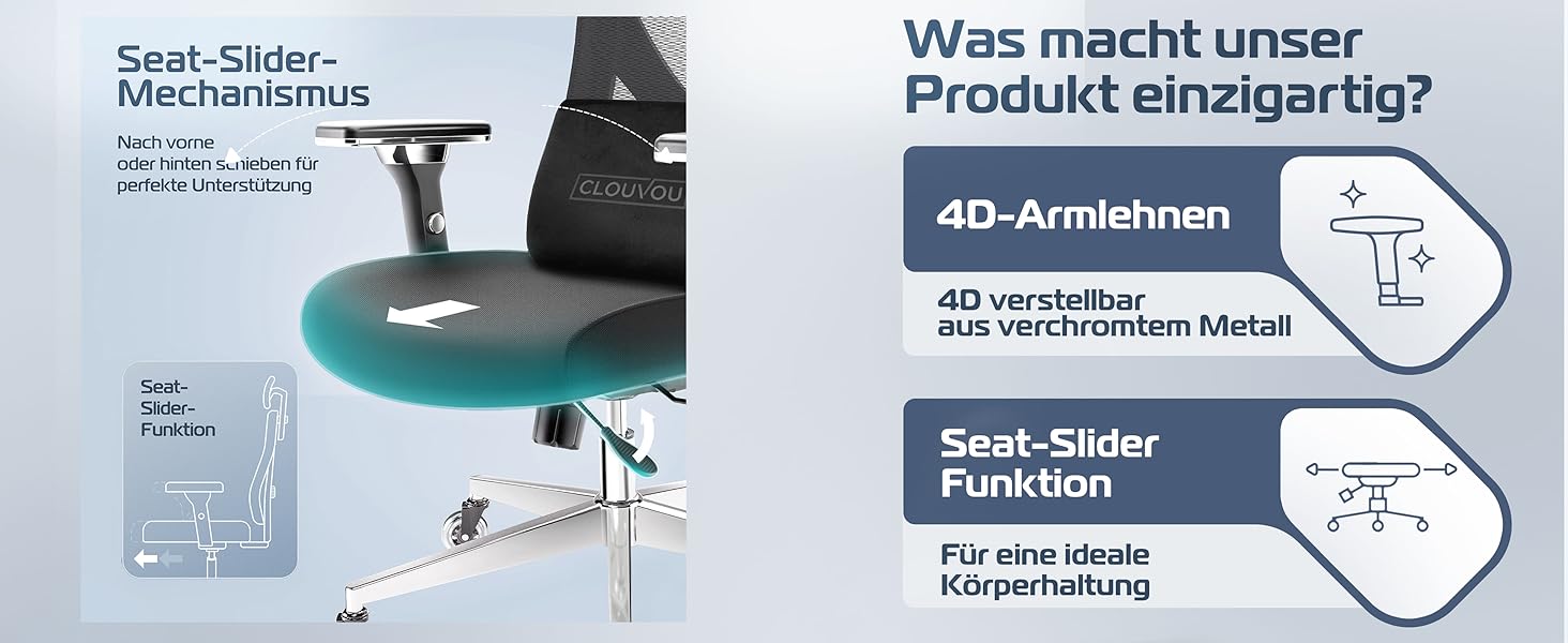 Ергономічне крісло CleverSeat для офісу та дому | Комп'ютерне крісло з регулюванням | Чорний офісний стілець 150 кг