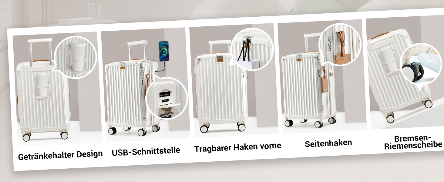 Чемодан Joyway ABS, розширюваний, з TSA замком та 4 колесами, набір: великий та невелика валіза + сумка для туалетних речей, зелений (білий, 56 см, ручна поклажа)