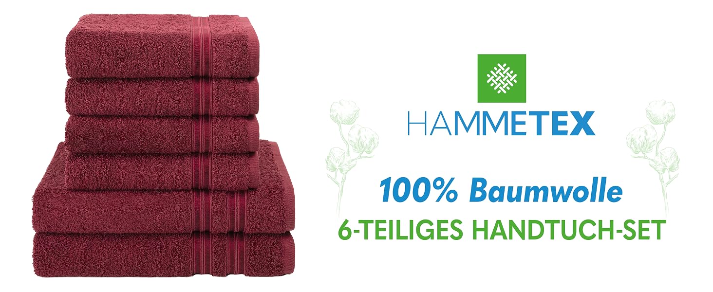 Набір рушників для ванної Hammetex, 6 предметів, бордовий (2 банні 70x140 см та 4 рушники для рук 50x100 см)