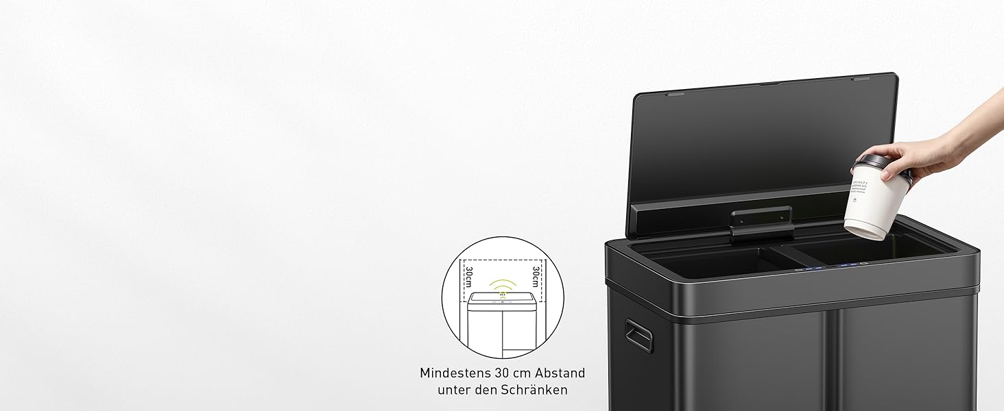 Сортувальний контейнер для сміття EKO Mirage Plus 60л (30+15+15л), сенсорний, нержавіюча сталь, 3 відсіки, 3 пластикові відра