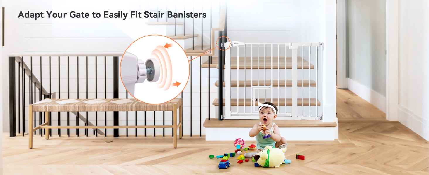 Захист для дверей COMOMY з люком для котів, 75-103см. Захист для собак та котів без свердління, автозакривання, розширюваний. Білий