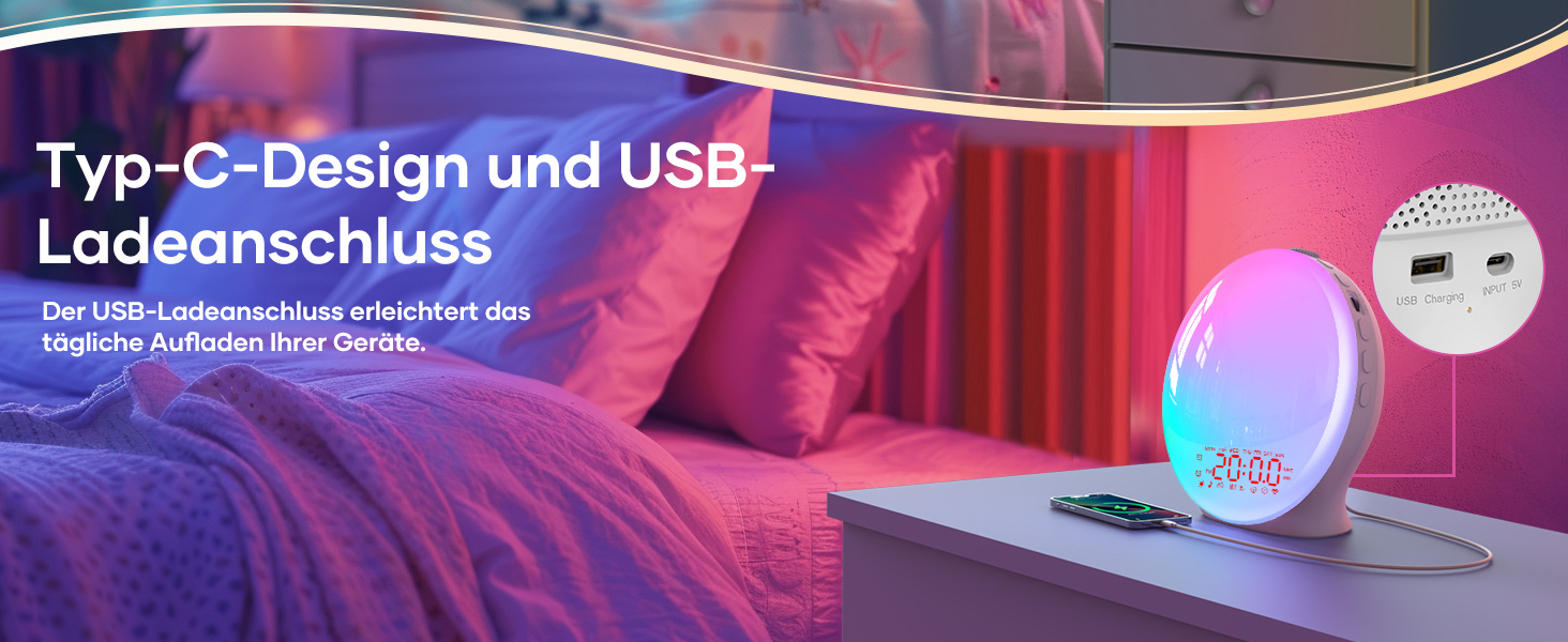 Bluetooth будильник-лампа із симуляцією світанку та заходу сонця, 17 кольорів, 22 звуки сну, радіо, дві тривоги, для дітей і важких сплячих
