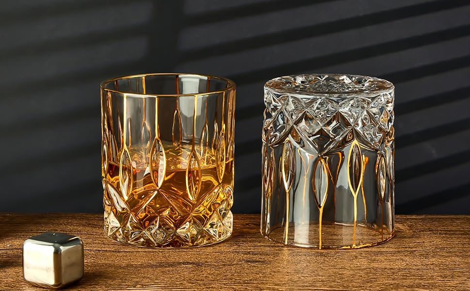 Набір склянок для віскі GLASKEY 4 шт., 350 мл, без свинцю, кришталь, для рому, коктейлів, скотчу, джину, коньяку, води, можна мити в посудомийній машині (Chic)