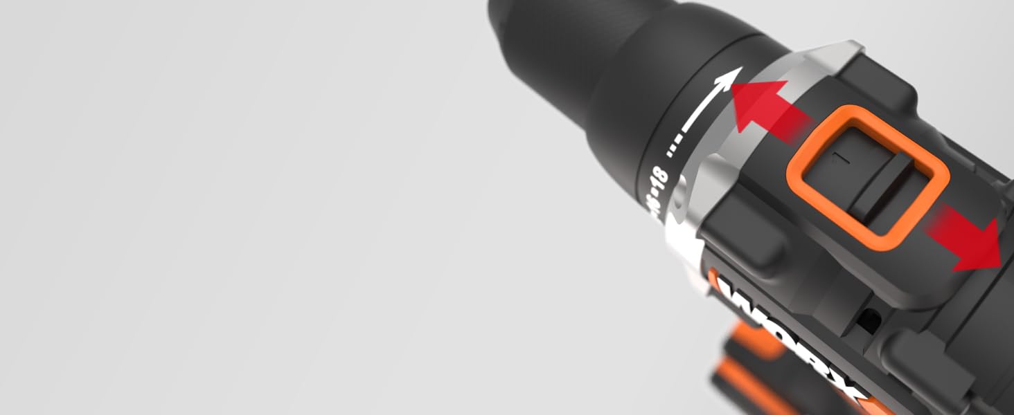 WORX WX108 акумуляторний дриль-шуруповерт 20V – універсальний інструмент для свердління та закручування, двоступеневий регулятор швидкості та 20+1 налаштувань крутного моменту до 45Nm – в комплекті 2x2Ah акумулятори та зарядний пристрій (10мм патрон, 30Nm, в комплекті 2Ah акумулятор та зарядний пристрій)