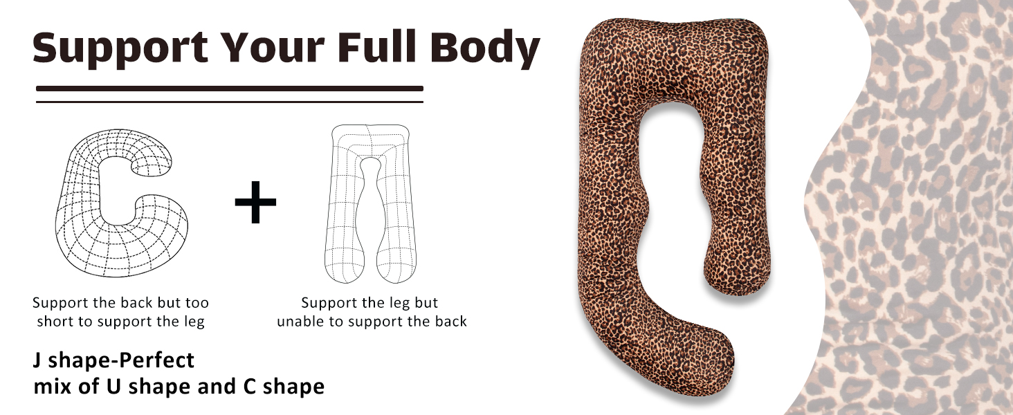 Подушка для вагітних Chilling Home J-подібної форми, подушка для тих, хто спить на боці, подушка для годування, велика подушка для підтримки, подушка для жінок та тих, хто спить на боці (леопардовий принт)
